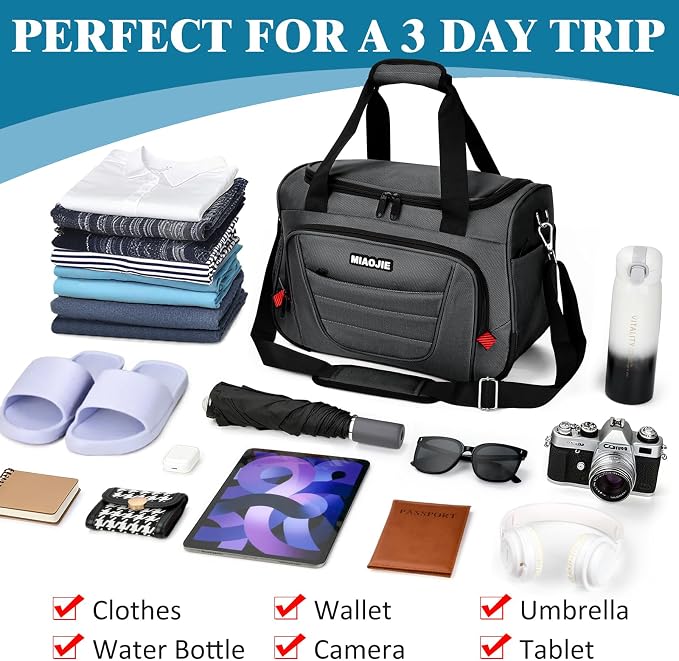 Underseat Carry On luggage Bag Airplanes Personal Item Bags, Gym Bag for Men Weekender Overnight Travel Tote Bag Shoulder Small Softside Carry on Luggage Travel Duffel Bags For Men Women -16 IN Grey - Image 7