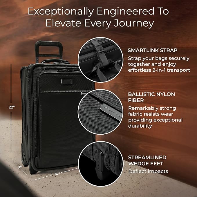 Briggs & Riley Essential 22" 2-Wheel Expandable Carry On - Luggage for Travel, Suitcases with Wheels, Softside Rolling Bag for Men & Women, Self-Repairing Zipper - Baseline Collection, Black - Image 2