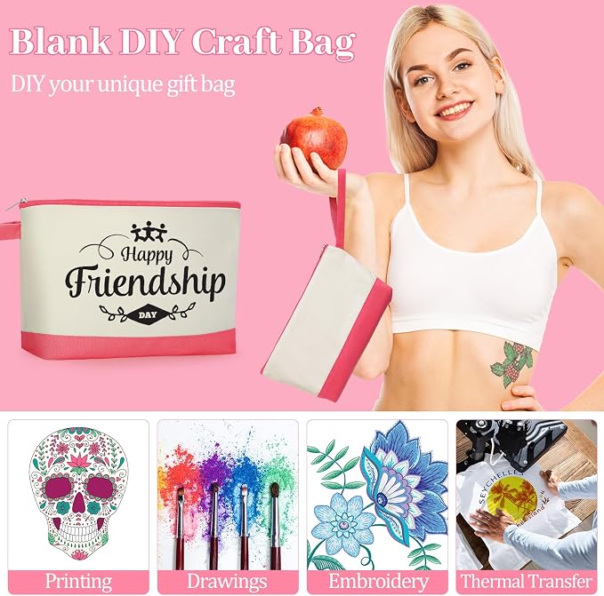 Silkfly 15 Pcs Cotton Canvas Makeup Bags Cosmetic Zipper Bags 10.2 x 5.5 x 2'' Blank DIY Pouch Bulk Pencil Case with Bottom Travel Toiletry Pouch for Women Craft Decor Gift (Fashion Color) - Image 6