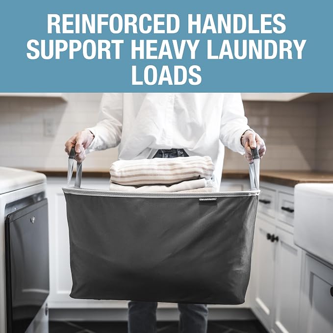 CleverMade Collapsible Laundry Basket 2 Pack – 60L (16 Gal) Foldable Clothes Hamper with Reinforced Handles, Space Saving Fabric Laundry Bin, Holds 55 lbs, Flat Folding for Dorm, Apartment & RV - Charcoal - Image 4