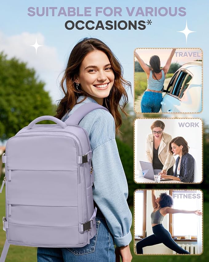 coofay Large Carry On Backpack Flight Approved Personal Item Travel Backpack For Women Airline Approved Waterproof Sports Luggage Backpack Casual Daypack Small Hiking Backpack Purple Backpack - Image 9