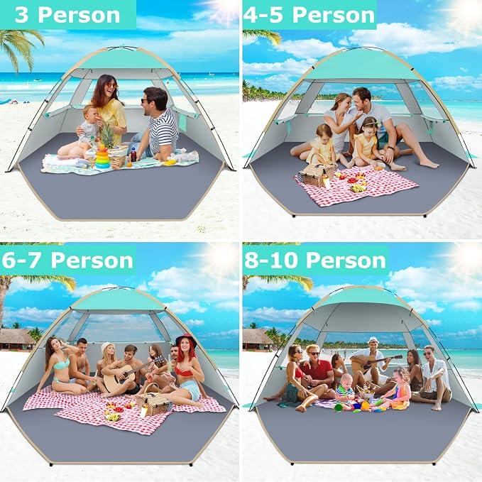 Gorich Beach Tent Sun Shelter for 3/4/6/8/10 Person with UPF 50＋ UV Protection, Lightweight & Easy Setup Beach Shade Canopy, Portable Beach Shade Tent Beach Cabana - Image 8