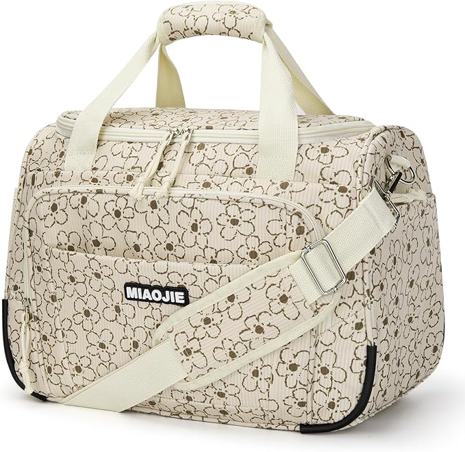 Underseat Carry On Luggage Lightweight Travel Tote Weekender Bag Overnight Duffle Bag for Travel, Travel Essentials Personal Item Travel Bag for Women, Corduroy Small Flower-16Inch by MIAOJIE