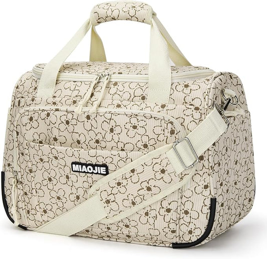 Underseat Carry On Luggage Lightweight Travel Tote Weekender Bag Overnight Duffle Bag for Travel, Travel Essentials Personal Item Travel Bag for Women, Corduroy Small Flower-16Inch by MIAOJIE