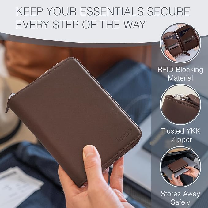 Full Grain Leather Passport Holder for 2 Passports - Dual Passport Holder and Travel Documents Organizer - RFID Travel Wallet for Couples - Dark Brown - Image 4