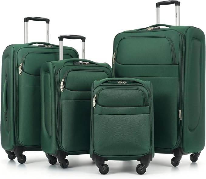 Merax Softside Luggage Set 4 Piece,18/22/26/30 Expand Suitcase,Dark Green | Lightweight Travel Suitcase with Wheels, Luggage with TSA Lock, Suitcase,Carry On Checked Luggage Set by Merax