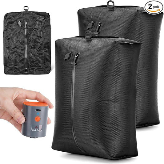 Travel Vacuum Seal Bags with Wireless Rechargeable Pump, 25L Durable Reusable Compression Packing Bags for Carry-On Suitcase & Backpack, IP67 Waterproof Space Saver Kit (2 Pack) by HONKID