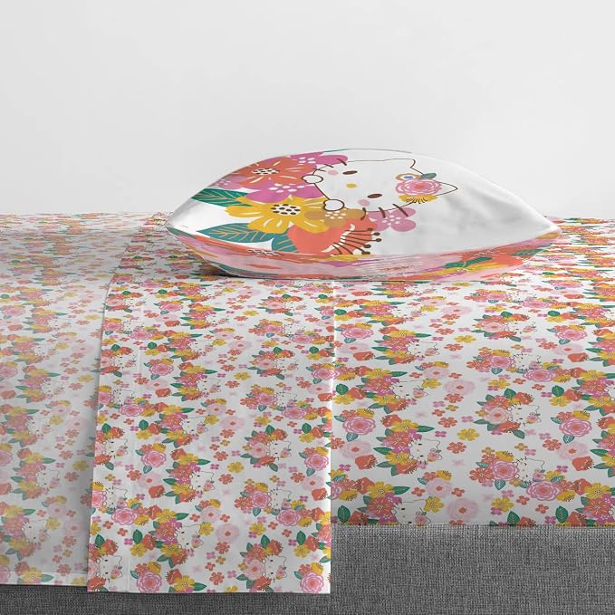 Jay Franco Sheet Set with Fitted, Flat Sheets & Pillow Cover - Ultra-Soft Bedding with Pillowcase for Room Decor, Multi - Hello Kitty, 3 Piece Twin - Image 6