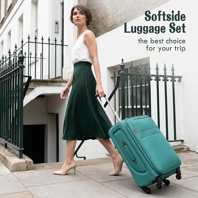 Merax Softside Luggage Set 4 Piece,18/22/26/30 Expand Suitcase,Blue Green | Lightweight Travel Suitcase with Wheels, Luggage with TSA Lock, Suitcase,Carry On Checked Luggage Set - Image 2