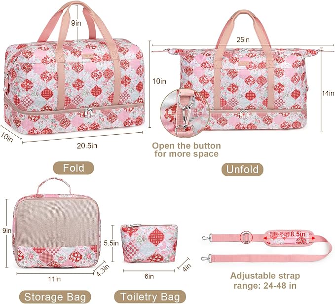 IBFUN Weekender Bags for Women, Travel Duffle Bag with Shoe Compartment Carry on Weekender Overnight Duffel for Weekend Travel Business Trip 3PCS - Image 7