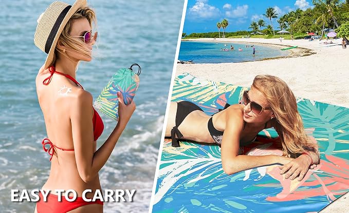 WIWIGO Beach Blanket Waterproof Sandproof Beach Mat 79" X 83"/10'x9'for 2-8 Adults Quick Drying Outdoor Picnic Mat Beach Accessories for Travel, Camping, Hiking - Image 5