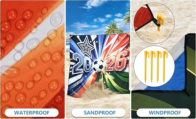 WIWIGO Beach Blanket Sandproof Extra Large Beach Mat Adults Waterproof Quick Drying Sand Free Mat Made By Premium Polyester with 4 Stakes & 4 Corner Pockets for Outdoor Travel Camping Hiking - Image 3