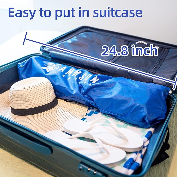 AMMSUN 6ft Folded Portable Travel Beach Umbrella with Sand Anchor Tilt Air vent UPF 50+UV Protection Fit In Suitcase Compact Foldable Telescopic umbrellas for Patio Garden Beach Pool Blue - Image 7