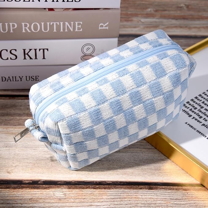 SOIDRAM 2 Pack Checkered Makeup Bag for Women, Cute Makeup Pouch Small Makeup Bag Travel Cosmetic Organizer for Toiletries, Brushes & Skincare - Image 4