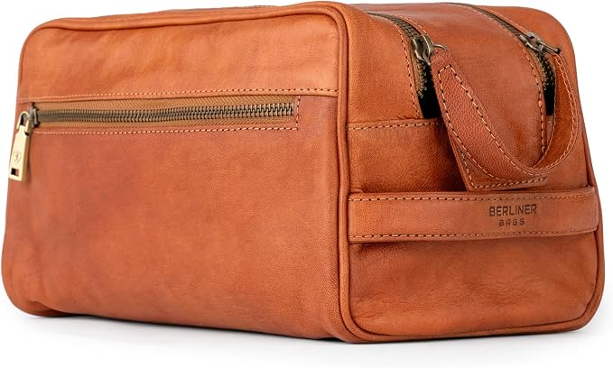BERLINER BAGS Vintage Genuine Leather Toiletry Bag Tim XL, Large Capacity Cosmetics Bag for Men and Women for Travel, Gift for Dad - Brown by BERLINERBAGS