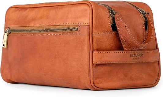 BERLINER BAGS Vintage Genuine Leather Toiletry Bag Tim XL, Large Capacity Cosmetics Bag for Men and Women for Travel, Gift for Dad - Brown by BERLINERBAGS