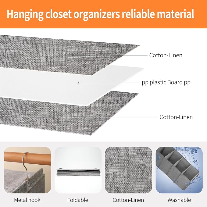 Large Hanging Sweater Organizer for Closet,Collapsible 6-Shelf Hanging Closet Shelves with Drawers, Washable (Grey-5 Shelf-2 d) - Image 4