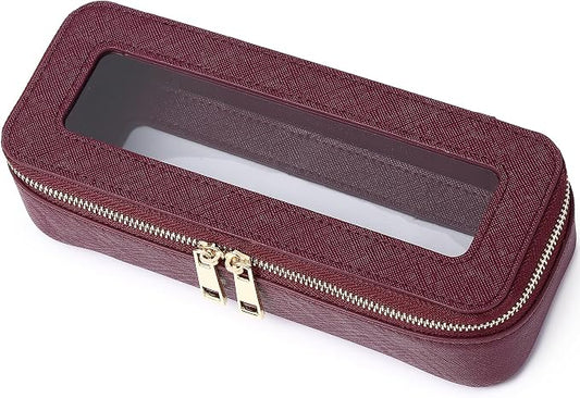 Pinkmik Makeup Brush Case, Burgundy, SLIM | Clear Travel Cosmetic & Toiletry Bag, Small Makeup Bag, Zipper Purse Organizer, Car Essential Bag for Women by Pinkmik