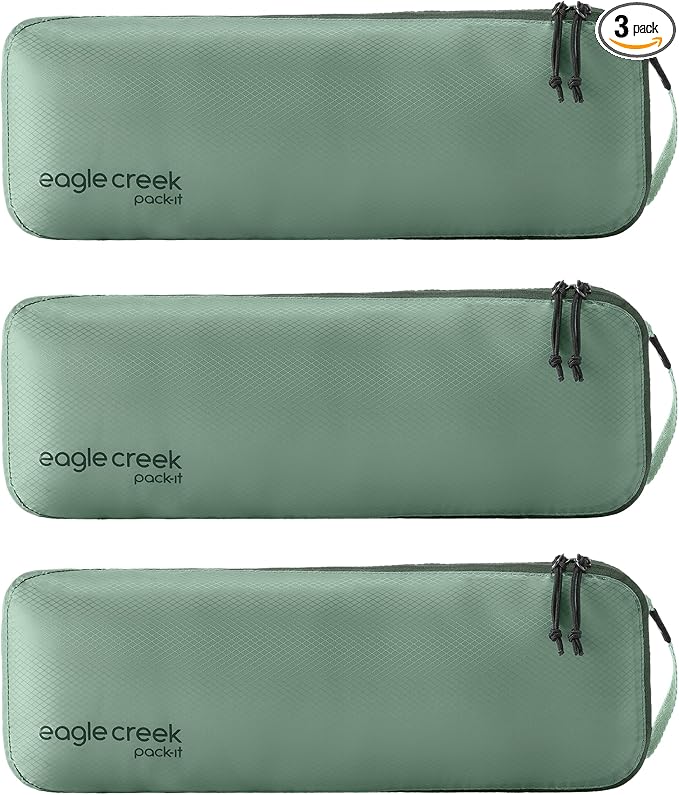 Eagle Creek Pack-It Isolate Slim Cube M/M/M Set - Minimalist Compact Travel Organizer for Hair Styling Tools, Belts & Small Items - Travel Accessories - Willow Green by EagleCreek