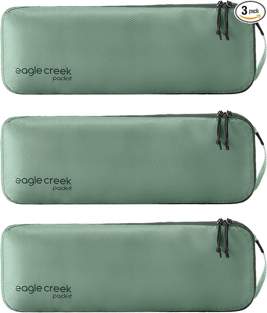Eagle Creek Pack-It Isolate Slim Cube M/M/M Set - Minimalist Compact Travel Organizer for Hair Styling Tools, Belts & Small Items - Travel Accessories - Willow Green by EagleCreek