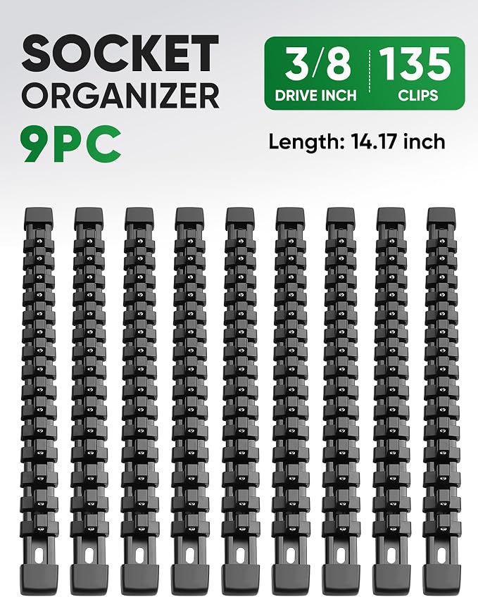 ALOANES 9PC ABS Socket Organizer, Socket Rails Fit 3/8 inch Drive | Heavy Duty Socket Holders Hold up 135 Sockets for Toolbox Drawer Bags(Black) - Image 2