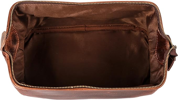 HLC Leather Toiletry Bag for Men Best Gift Premium Genuine Dopp Kit Shaving Kit Organizer Travel Kit Pouch Bag 10 inch Size (Brown) - Image 4