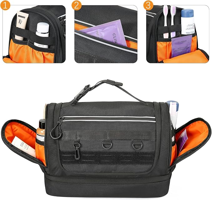 TANGCORLE Toiletry Bag for Men, Handing Travel Toiletry Organizer Protable Water Ressistant Bathroom Shaving Bags for Toiletry Accessories, Travel Essentials (black with orange) - Image 5