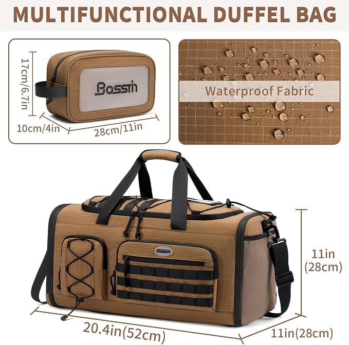 Bosstin Gym Bag for Men & Women,45L Travel Duffle Sports Duffel Bag Gym Weekender Overnight Backpack with Shoe Compartment (CAMEL CHECKERED) - Image 2