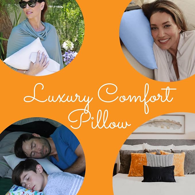 Happyluxe Travel Pillow for Long Flights - Soft, Small, Alternative to Down and Memory Foam. 17 x 13in - Made in The USA, Serenity Blue Airplane Pillow for Adults Sleeping, Camping or Nap - Image 3