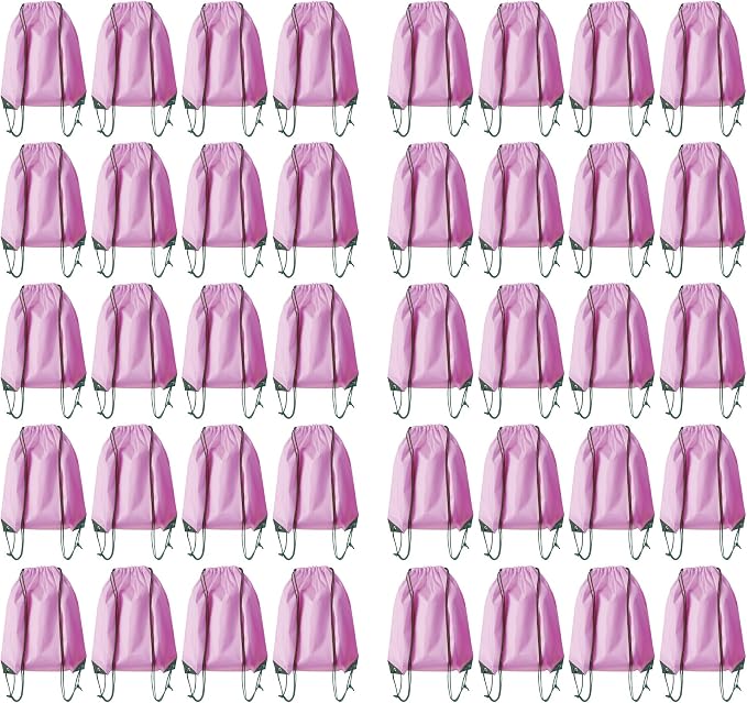 Drawstring Backpack Bulk 40Pcs Draw String Backpack Bags DIY Gym Sports Traveling Yoga Cinch Bag Sackpack Drawstring (pink) by Unknown