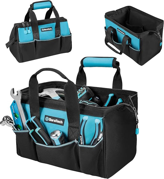 DURATECH 13" Small Tool Bag with 9 Pockets, Wide Open Tool Carrier | Thickened Fabric Construction, Multiple Storage Pockets, Tool Organization, Mechanics Electricians Plumbers HVAC Use by DURATECH