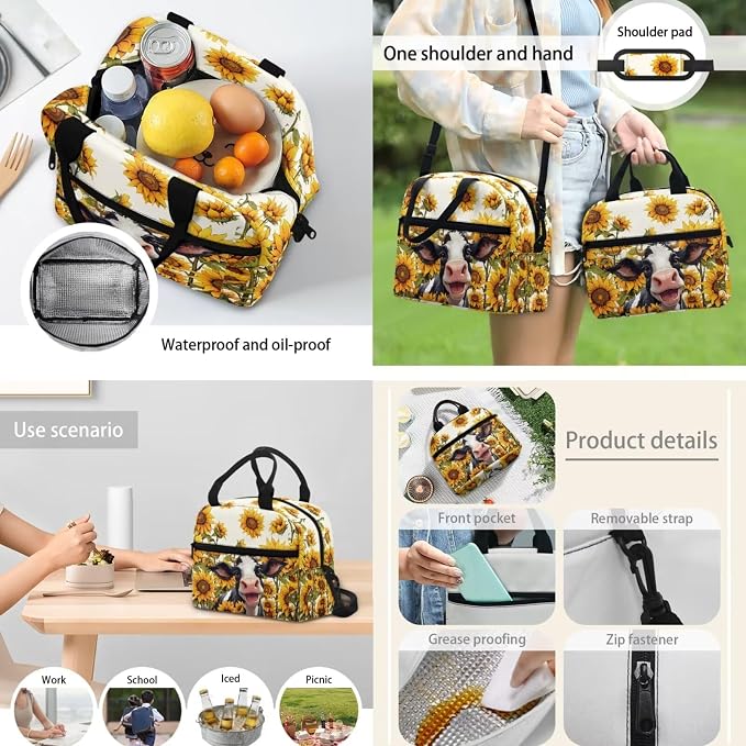 POLERO Sunflower Cow Bookbag School Bag Set for Elementary Back to School Girls Lightweight Backpack with Lunch Box - Image 5