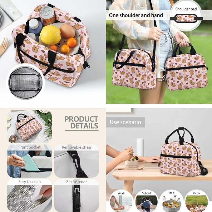 Capybara Heart 3Pcs Backpacks Set for school, Kids Bookbag Students Knapsack with Insulated Lunch Box Pencil Case for Teens Girls Girls - Image 3