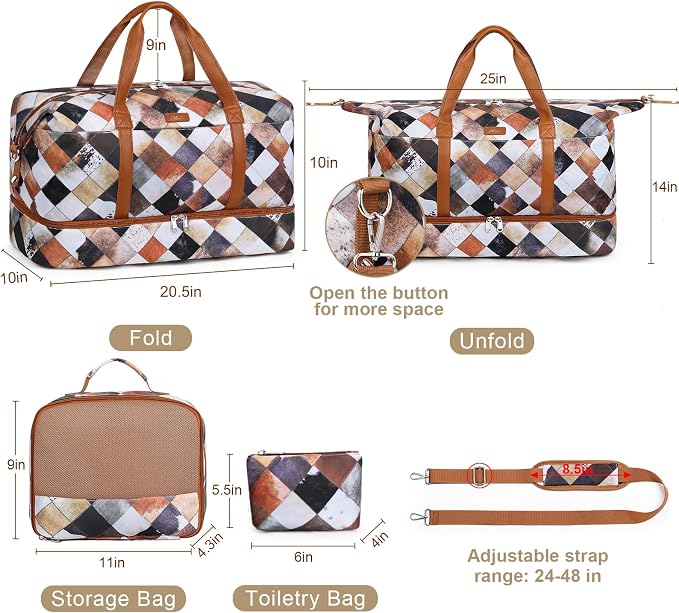 IBFUN Weekender Bags for Women, Travel Duffle Bag with Shoe Compartment Carry on Weekender Overnight Duffel for Weekend Travel Business Trip 3PCS - Image 7