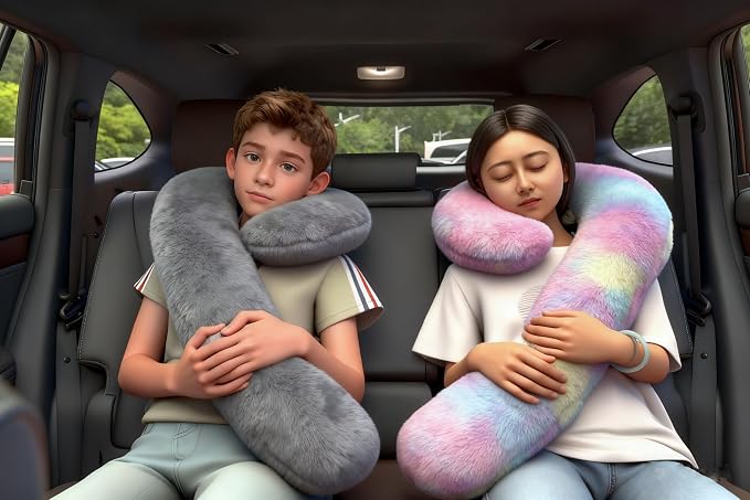 Car Travel Pillow, car Pillow for Kids and Adults, Ergonomic Travel Pillow Providing Neck and Body Support, a Sleep aid, Children's Travel Pillow-Rainbow Powder - Image 2