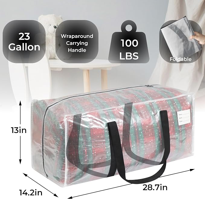 VTSVTS 8 Pack Extra Heavy Duty Large Moving Bags with Comfortable Handle & Strong Zipper,Storage Totes for Space Saving Moving Storage College Supplies Alternative to Moving Box,Clear - Image 2