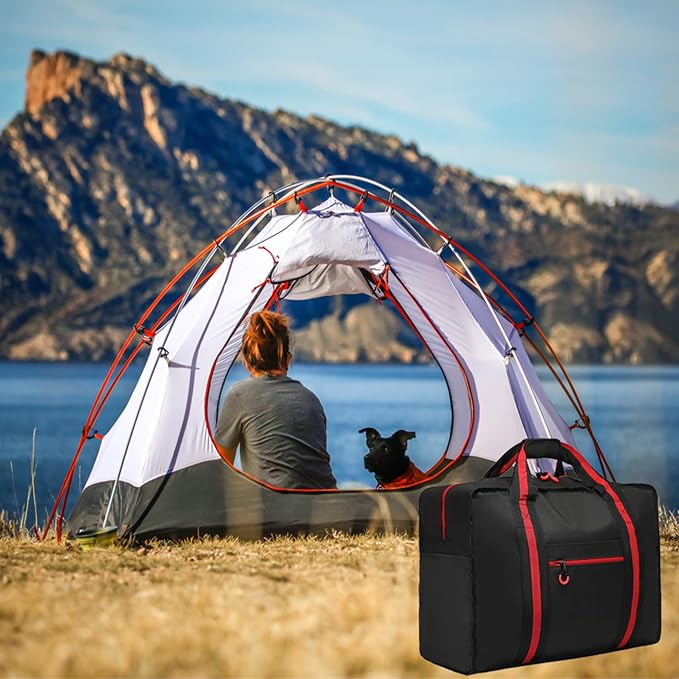 Duffle Bag for Travel Heavy Duty Large Weekender Bag Foldable 65L Overnight Bags for Women Men, Red - Image 7
