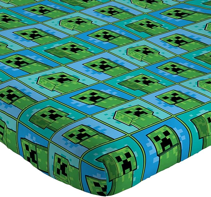 Jay Franco Kids Sheet Set with Fitted, Flat Sheets & Pillow Cover - Ultra-Soft Bedding with Pillowcase for Room Decor, Blue - Minecraft Creeper, 4 Piece Queen - Image 2