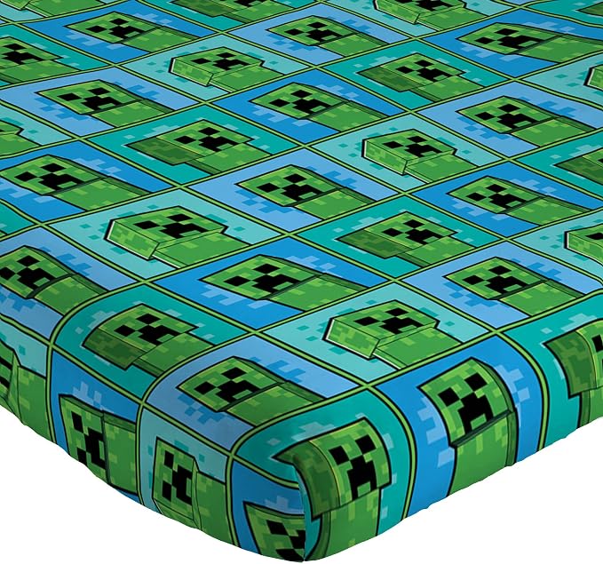 Jay Franco Kids Sheet Set with Fitted, Flat Sheets & Pillow Cover - Ultra-Soft Bedding with Pillowcase for Room Decor, Blue - Minecraft Creeper, 3 Piece Twin - Image 2