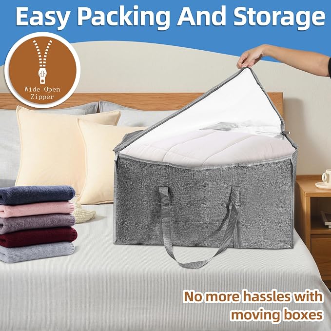 6 Pack-Extra Large Heavy Duty Moving Bags - Waterproof Storage Totes with Handles & Zippers, Foldable for College Dorm, Storage (Gray) - Image 5
