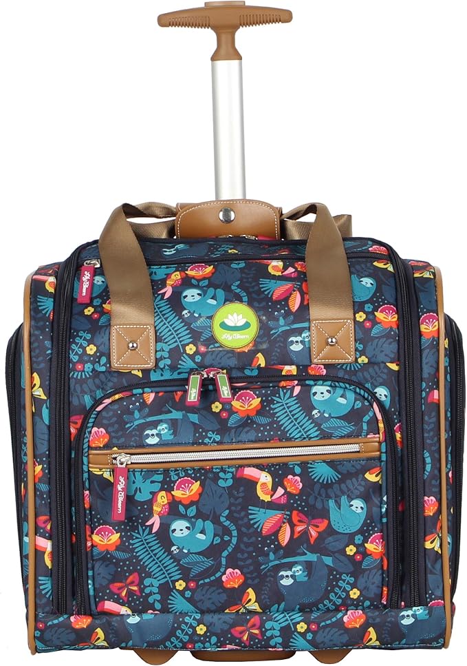 Lily Bloom Designer 15 Inch Carry On - Weekender Overnight Business Travel Luggage - Lightweight 2- Rolling Wheels Suitcase - Under Seat Rolling Bag for Women (Sloth to Me) by Lily+Bloom