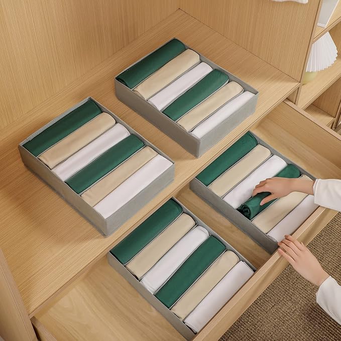 4 Packs T-shirt Drawer Organizers for Clothing,6 Grids Compartment Wardrobe Storage Box, Washable Clothes Organizer for Folded Clothes, T-shirt, Legging-15.75 * 11.81 * 3.93 in - Image 6