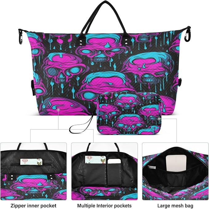 Scary Skull Travel Duffle Bag Gym Yoga Carry on Bags for Men Women Weekender Bag - Image 2