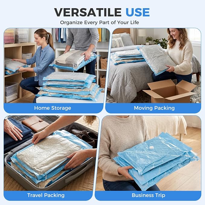 18 Pack Vacuum Bags for Travel with Rechargeable Cordless Electric Pump, Portable Space Saver Bags for Travel & Home, Vacuum Compression Packing Seal for Clothes, Blankets, Seasonal Storage - Image 5
