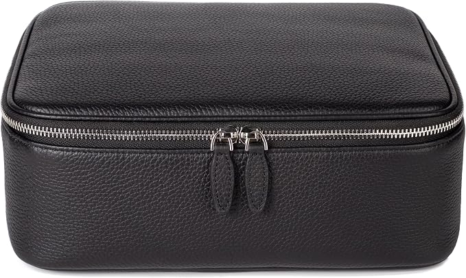 Luxury Genuine Cowhide Leather Cosmetic Organizer Bag – Large Capacity Makeup & Toiletry Travel Case with Compartment, Brush Holder for Women and Men by Hyfant