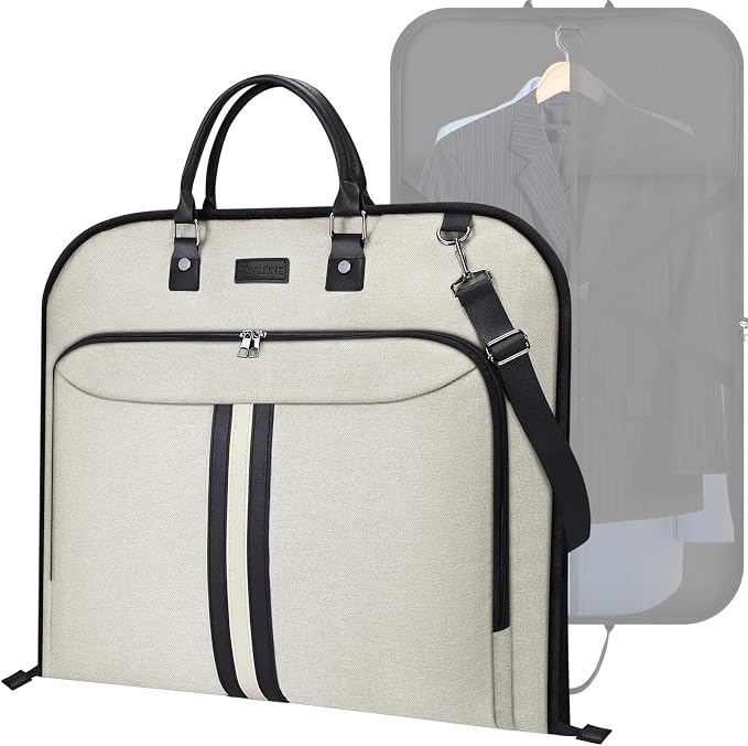 BALEINE Travel Garment Bag, Travel Suit Bag for Men, Water Resistant Carry on Garment Bag for Hanging Clothes, Garment Duffel Bag for Travel Business (Beige, 42") by BALEINE