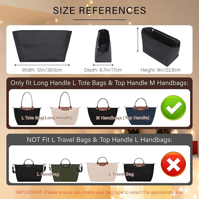 Soft Nylon Purse Organizer Insert for Longchamp Le Pliage Large Tote Handbags, Lightweight Luxury Long Champ Insert Bag Divider Shaper with Cup Holder Zipper Pocket, 8 Deepened Pockets,Black - Image 2