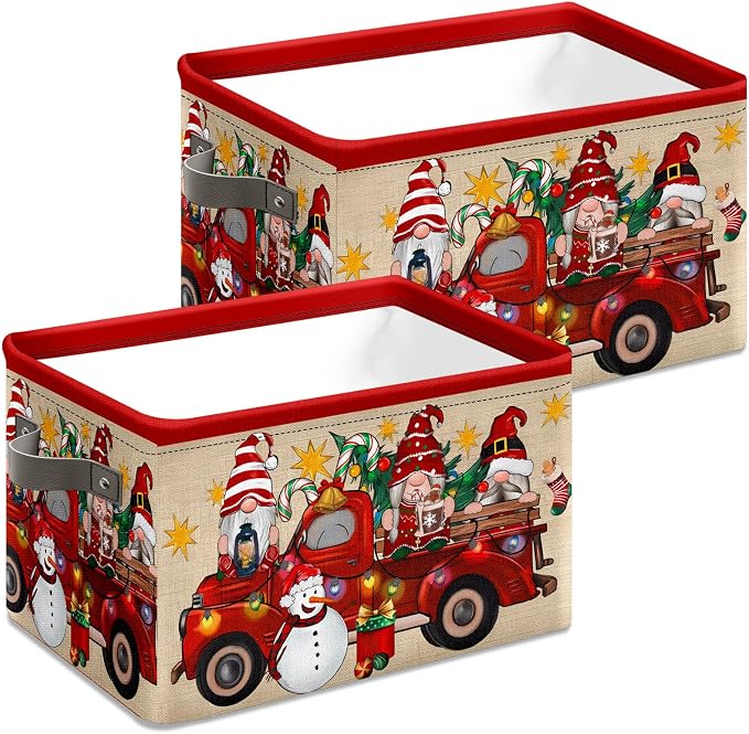 Christmas Baskets - Foldable Fabric Storage Baskets with Handles - Empty Boxes for Gifts and Decoration - Image 4