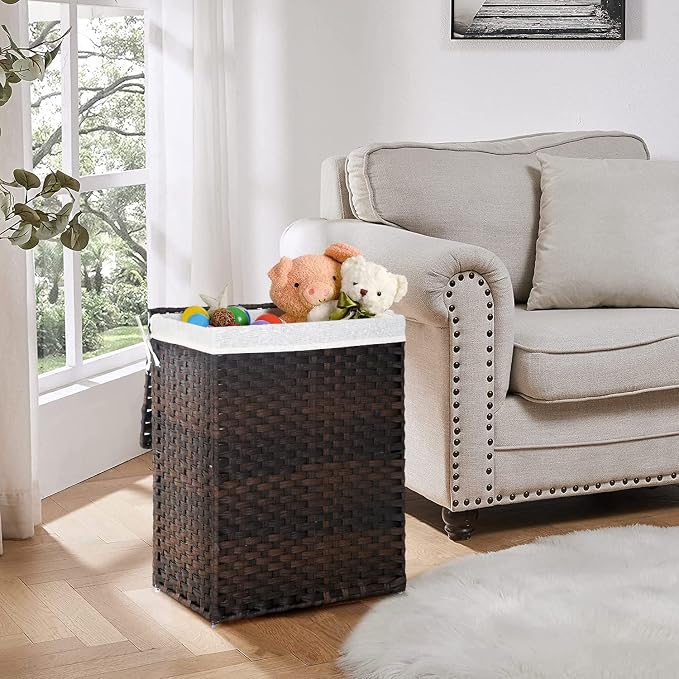 Paylesshere Laundry Hamper Handwoven Laundry Basket 90L/110L Foldable Rattan Laundry Hamper With Lid,2 Removable Liner Bags & 6 Laundry Bags,Clothes Hamper for Bathroom, Brown - Image 7