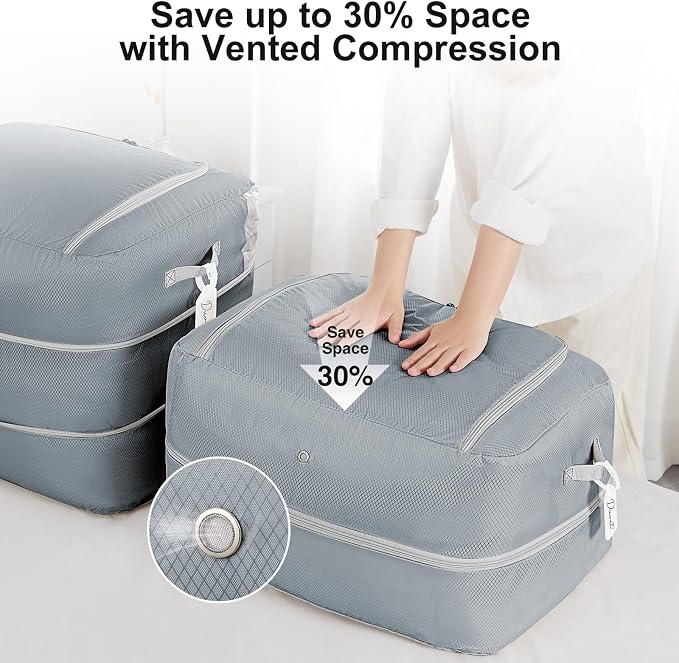 Comforter Storage Bag - 110L Large Capacity Blanket Storage Bags 2-Layer Ultra Space Saving Self Compression Organizer, Washable Compression Bags for Storage Comforter Blanket, 4-Pack, Grey - Image 3